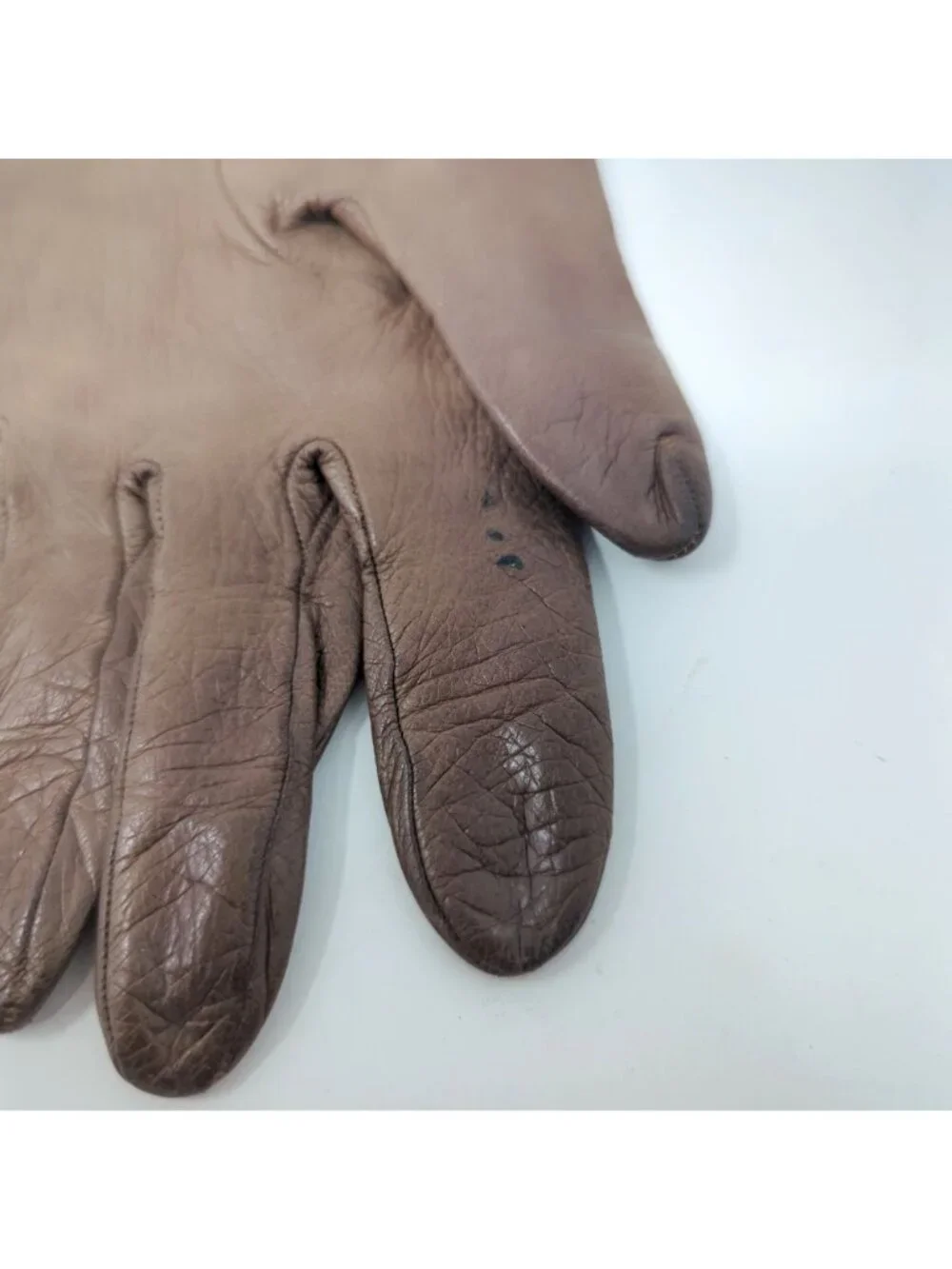 Vintage 60s Brown Leather Gloves 7 Wrist France